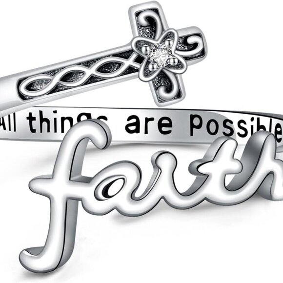 Jewelry - Sterling Silver Cross Ring Adjustable Faith Jewelry Christian Gift Women